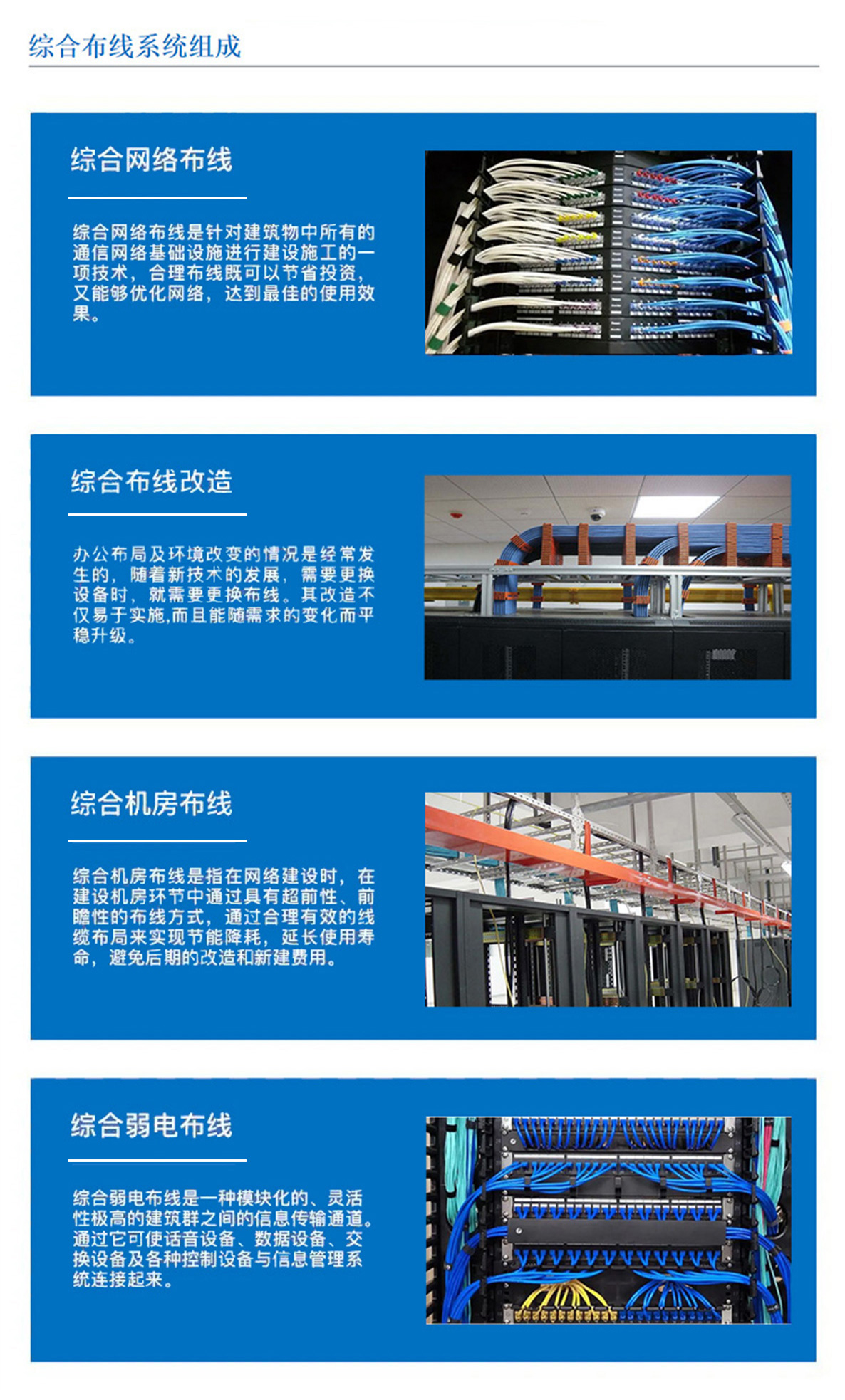 3科技園,工業(yè)園,商業(yè)園,產(chǎn)業(yè)園,農(nóng)業(yè)園,物流園等園區(qū)綜合布線，囊括園區(qū)網(wǎng)絡(luò)布線，綜合布線改造，機(jī)房布線,弱電布線等，布線是整個(gè)系統(tǒng)的基礎(chǔ)和關(guān)鍵環(huán)節(jié)，其質(zhì)量直接影響系統(tǒng)的穩(wěn)定性、可靠性和可擴(kuò)展性。